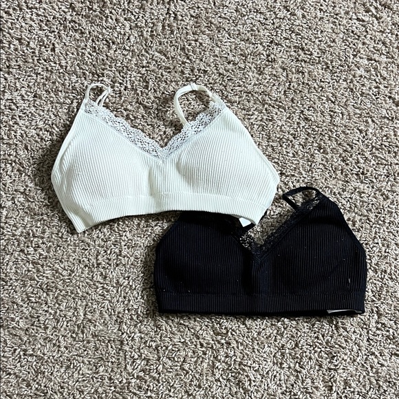 Aeropostale Lace Trim Ribbed Bralette Set - Black & Cream - Picture 1 of 2